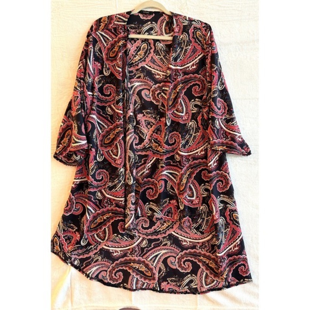 ESPRESSO Navy Blue  Paisley‎ Kimono Cardigan Duster Lightweight Flowy